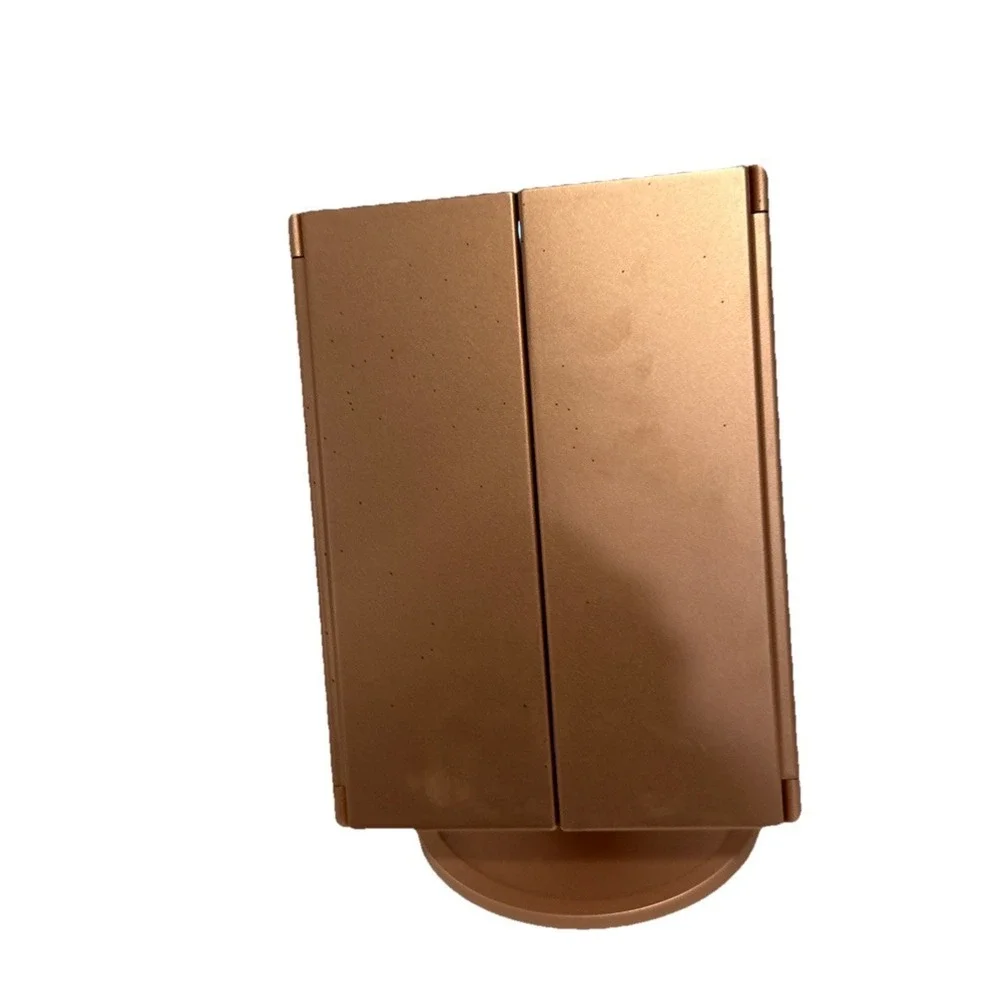 Tri-Fold Rose Gold Lighted Vanity Mirror, 21 LED Lights Touch Light Magnifying